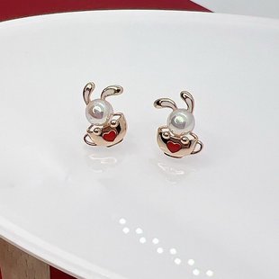 Сережки Детские Позолота 18K Гвоздики Пусеты Зайчик в Чашке sk-2078641056 фото